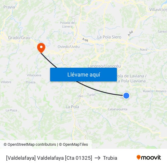 [Valdelafaya]  Valdelafaya [Cta 01325] to Trubia map