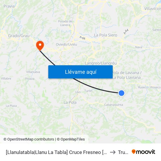 [Llanulatabla|Llanu La Tabla]  Cruce Fresneo [Cta 01327] to Trubia map