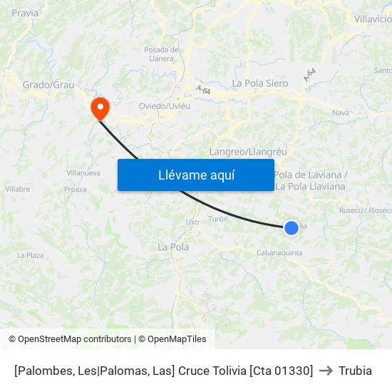 [Palombes, Les|Palomas, Las]  Cruce Tolivia [Cta 01330] to Trubia map