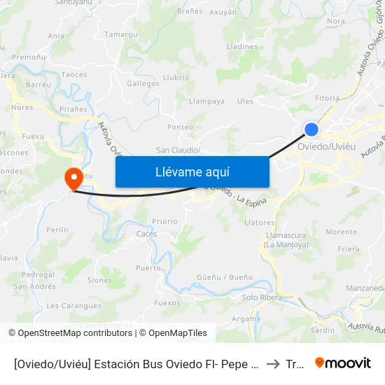 [Oviedo/Uviéu]  Estación Bus Oviedo Fl- Pepe Cosmen [Cta 01549] to Trubia map