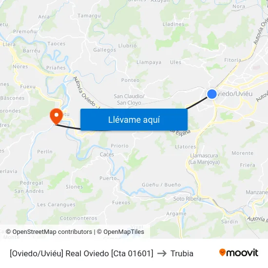 [Oviedo/Uviéu]  Real Oviedo [Cta 01601] to Trubia map