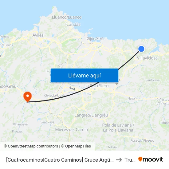 [Cuatrocaminos|Cuatro Caminos]  Cruce Argüero [Cta 01875] to Trubia map