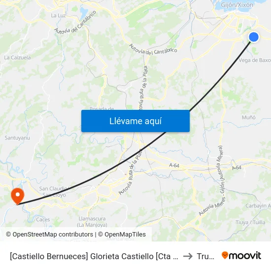 [Castiello Bernueces]  Glorieta Castiello [Cta 02025] to Trubia map