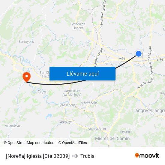 [Noreña]  Iglesia [Cta 02039] to Trubia map