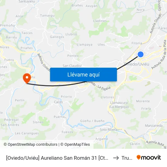 [Oviedo/Uviéu]  Aureliano San Román 31 [Cta 02058] to Trubia map