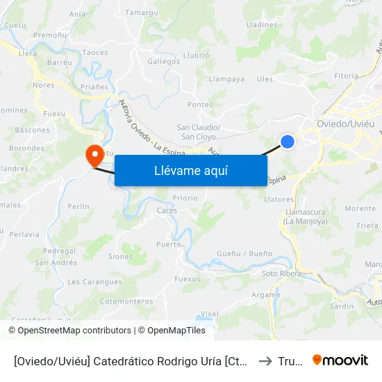 [Oviedo/Uviéu]  Catedrático Rodrigo Uría [Cta 02063] to Trubia map