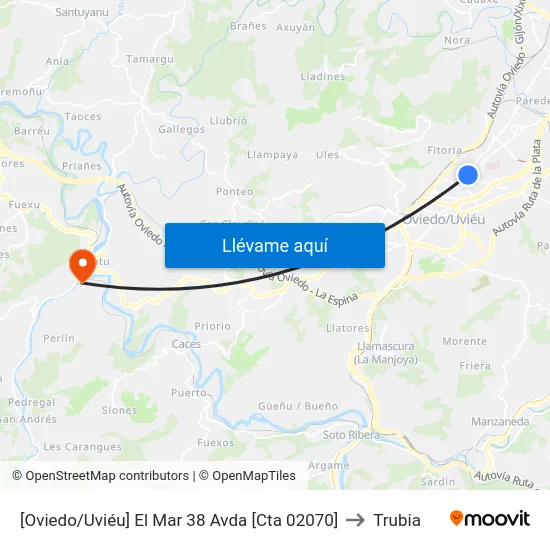 [Oviedo/Uviéu]  El Mar 38 Avda [Cta 02070] to Trubia map