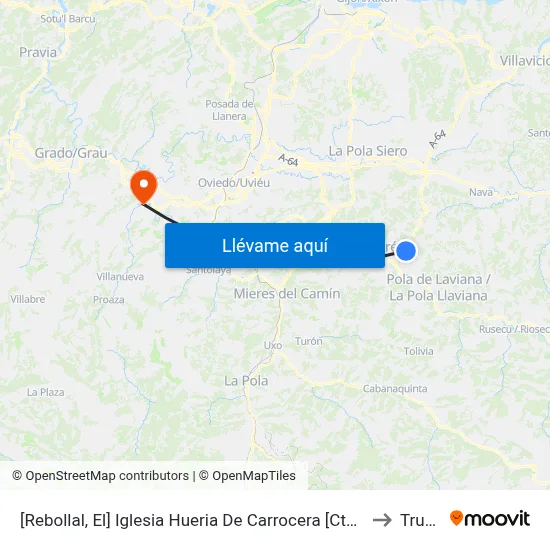[Rebollal, El]  Iglesia Hueria De Carrocera [Cta 02134] to Trubia map