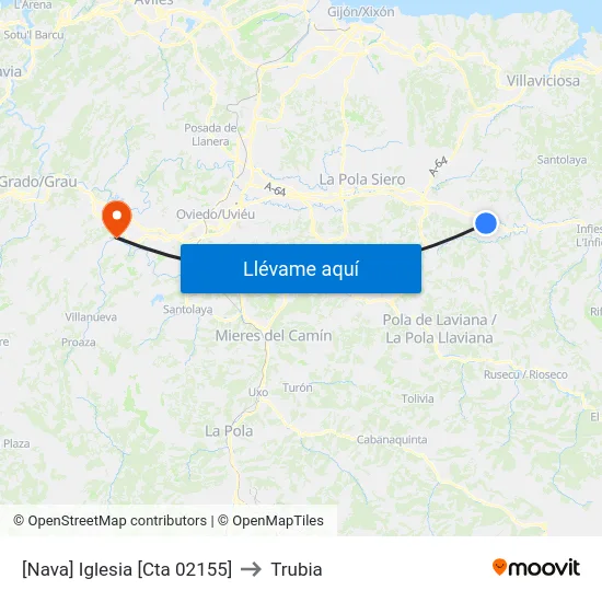 [Nava]  Iglesia [Cta 02155] to Trubia map