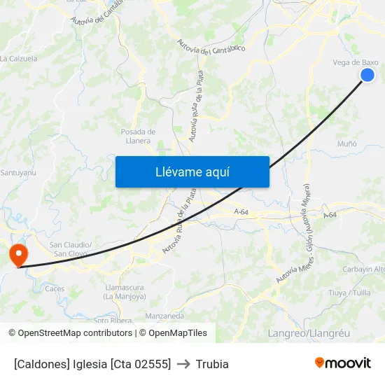 [Caldones]  Iglesia [Cta 02555] to Trubia map