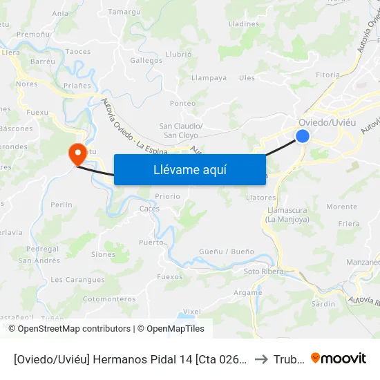 [Oviedo/Uviéu]  Hermanos Pidal 14 [Cta 02667] to Trubia map