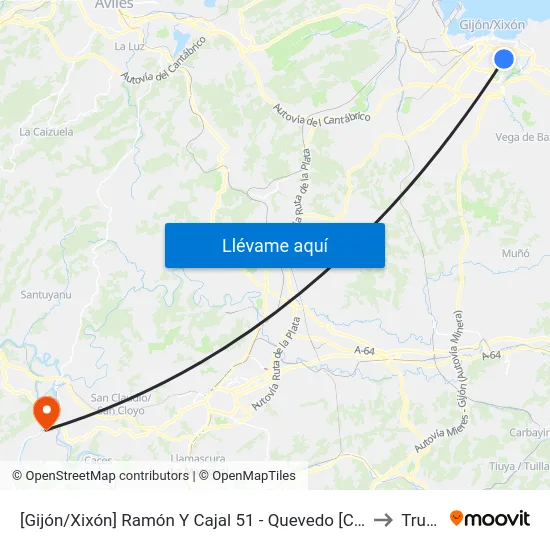 [Gijón/Xixón]  Ramón Y Cajal 51 - Quevedo [Cta 02850] to Trubia map