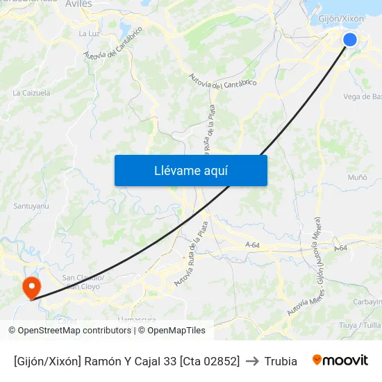 [Gijón/Xixón]  Ramón Y Cajal 33 [Cta 02852] to Trubia map