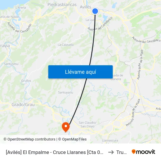 [Avilés]  El Empalme - Cruce Llaranes [Cta 02870] to Trubia map