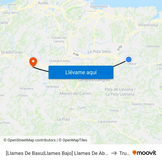 [Llames De Baxu|Llames Bajo]  Llames De Abajo [Cta 02884] to Trubia map