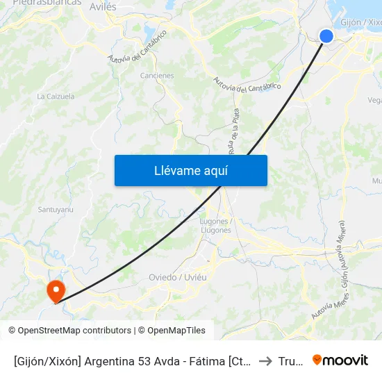[Gijón/Xixón]  Argentina 53 Avda - Fátima [Cta 02941] to Trubia map