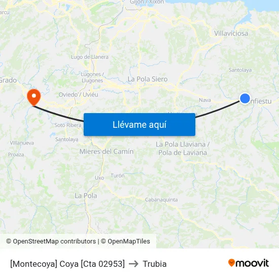 [Montecoya]  Coya [Cta 02953] to Trubia map