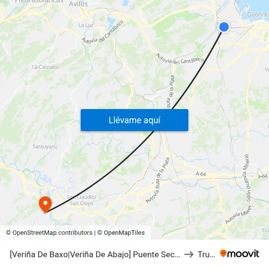 [Veriña De Baxo|Veriña De Abajo]  Puente Seco [Cta 03057] to Trubia map