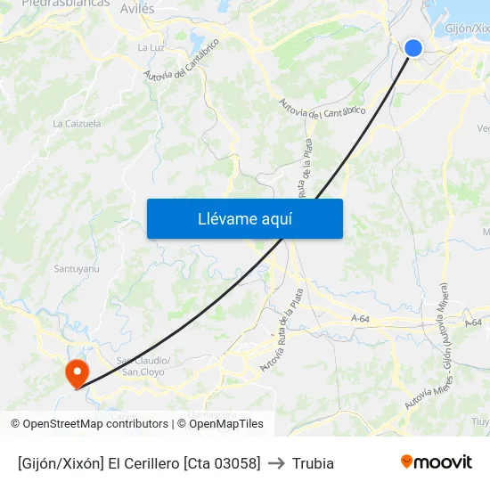 [Gijón/Xixón]  El Cerillero [Cta 03058] to Trubia map