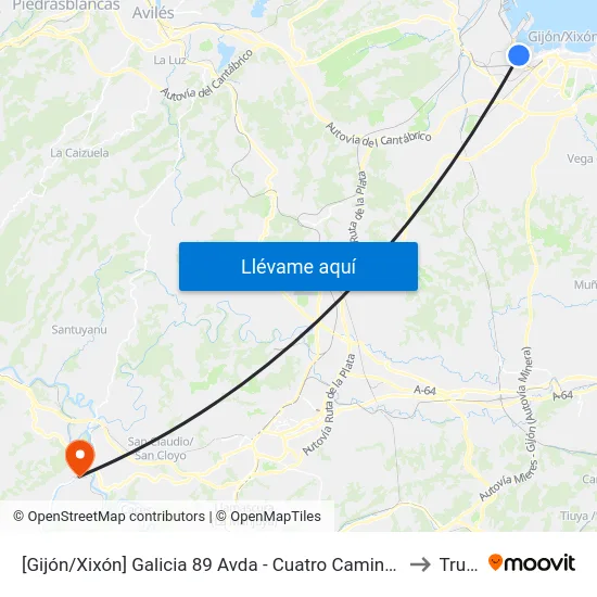 [Gijón/Xixón]  Galicia 89 Avda - Cuatro Caminos [Cta 03068] to Trubia map
