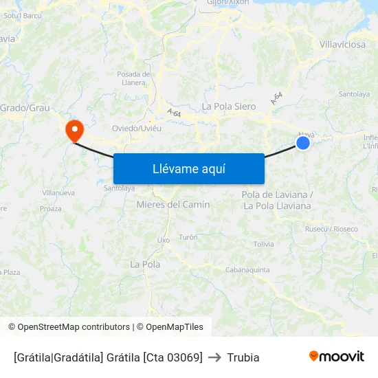 [Grátila|Gradátila]  Grátila [Cta 03069] to Trubia map