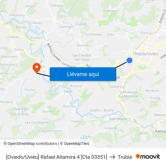 [Oviedo/Uviéu]  Rafael Altamira 4 [Cta 03351] to Trubia map
