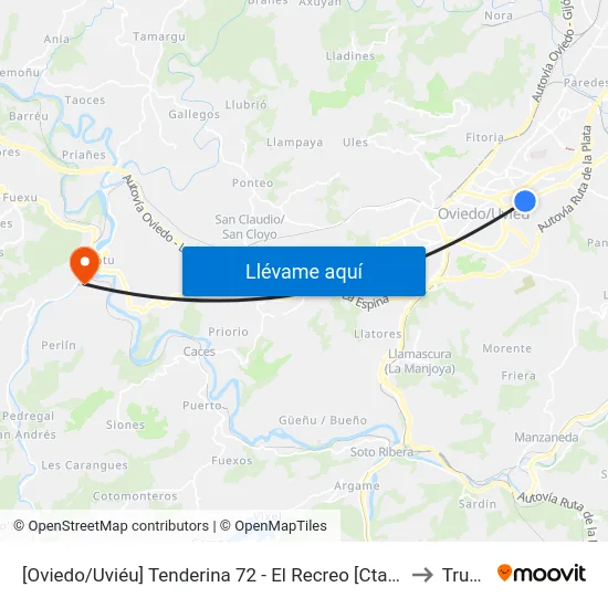 [Oviedo/Uviéu]  Tenderina 72 - El Recreo [Cta 03368] to Trubia map