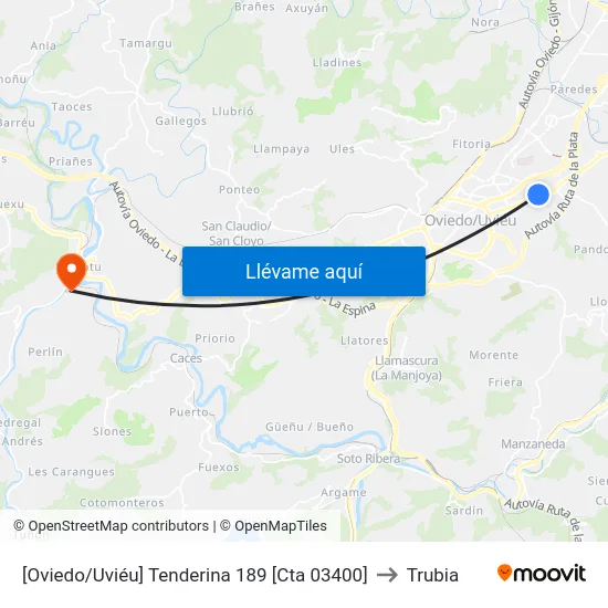 [Oviedo/Uviéu]  Tenderina 189 [Cta 03400] to Trubia map