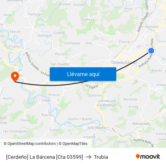 [Cerdeño]  La Bárcena [Cta 03599] to Trubia map