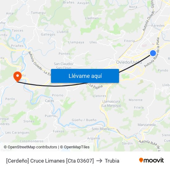 [Cerdeño]  Cruce Limanes [Cta 03607] to Trubia map