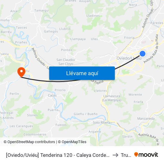 [Oviedo/Uviéu]  Tenderina 120 - Caleya Cordero [Cta 03611] to Trubia map