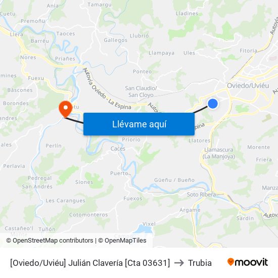 [Oviedo/Uviéu]  Julián Clavería [Cta 03631] to Trubia map