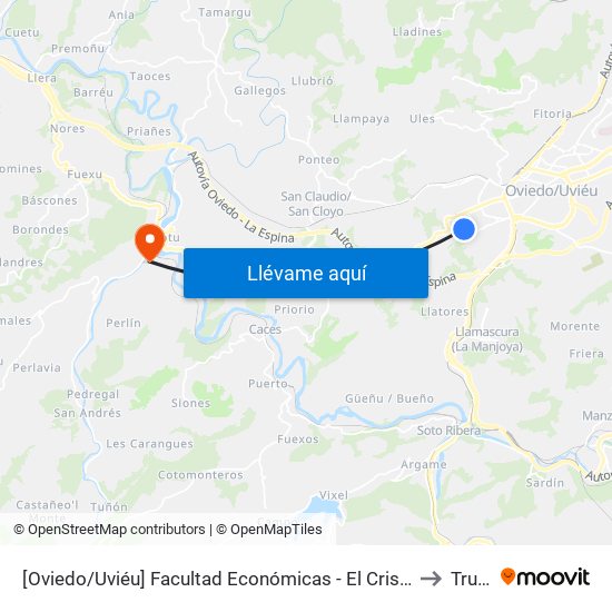 [Oviedo/Uviéu]  Facultad Económicas - El Cristo [Cta 03632] to Trubia map