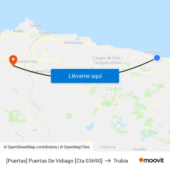 [Puertas]  Puertas De Vidiago [Cta 03690] to Trubia map