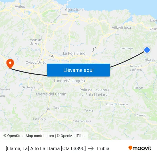 [Llama, La]  Alto La Llama [Cta 03890] to Trubia map