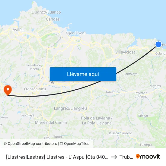 [Llastres|Lastres]  Llastres - L´Aspu [Cta 04031] to Trubia map