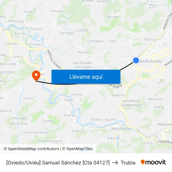 [Oviedo/Uviéu]  Samuel Sánchez [Cta 04127] to Trubia map