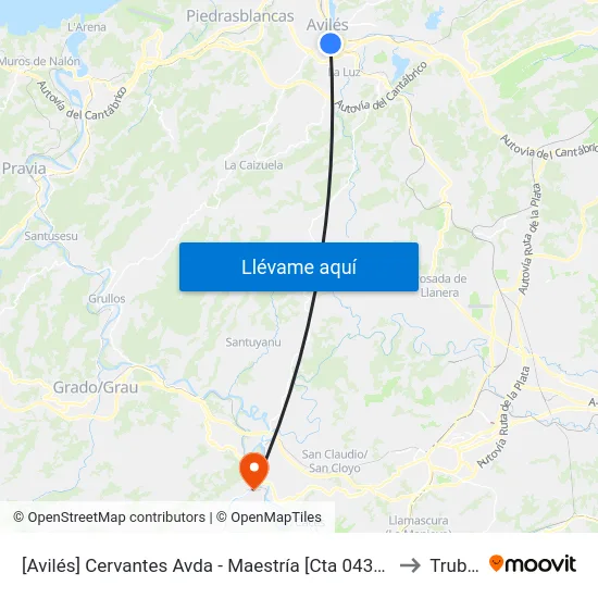 [Avilés]  Cervantes Avda - Maestría [Cta 04334] to Trubia map