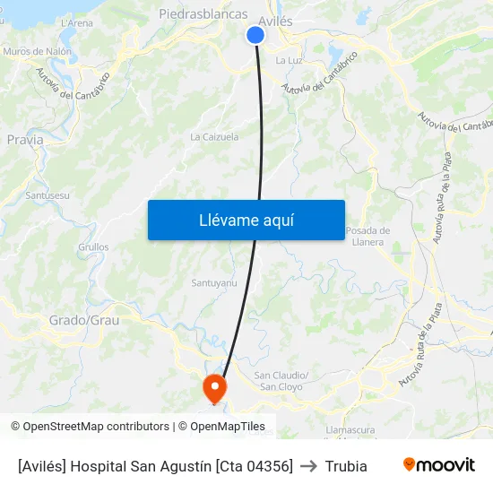 [Avilés]  Hospital San Agustín [Cta 04356] to Trubia map