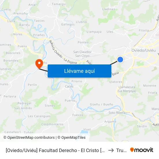 [Oviedo/Uviéu]  Facultad Derecho - El Cristo [Cta 05470] to Trubia map