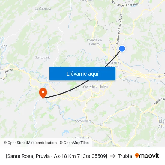 [Santa Rosa]  Pruvia - As-18 Km 7 [Cta 05509] to Trubia map