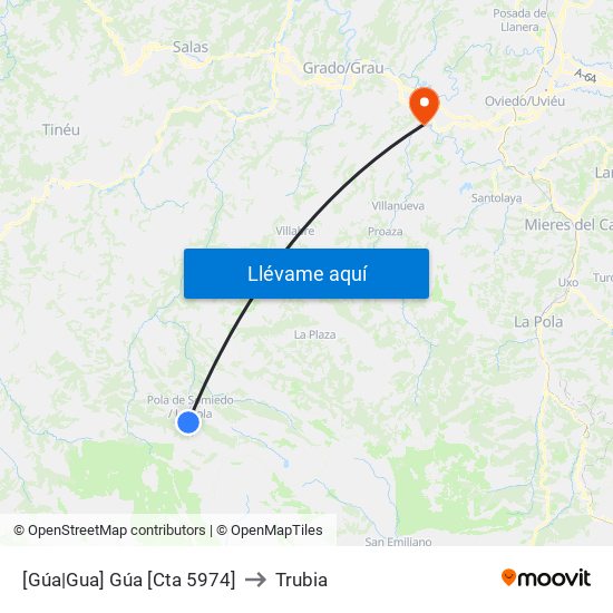 [Gúa|Gua]  Gúa [Cta 5974] to Trubia map