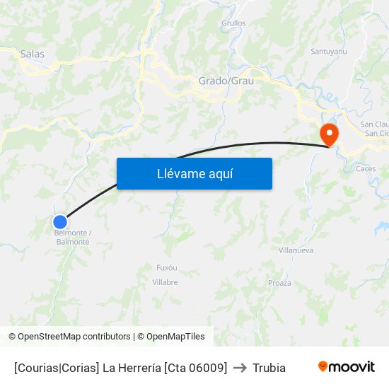 [Courias|Corias]  La Herrería [Cta 06009] to Trubia map