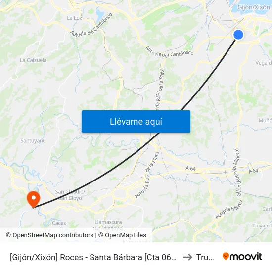 [Gijón/Xixón]  Roces - Santa Bárbara [Cta 06396] to Trubia map