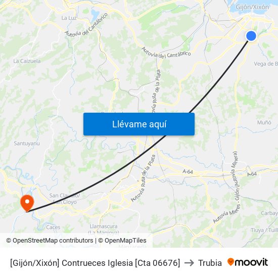 [Gijón/Xixón]  Contrueces Iglesia [Cta 06676] to Trubia map