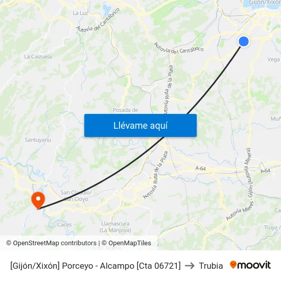 [Gijón/Xixón]  Porceyo - Alcampo [Cta 06721] to Trubia map