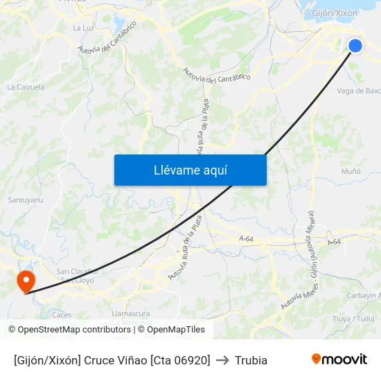 [Gijón/Xixón]  Cruce Viñao [Cta 06920] to Trubia map