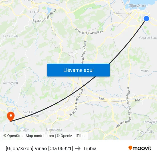 [Gijón/Xixón]  Viñao [Cta 06921] to Trubia map