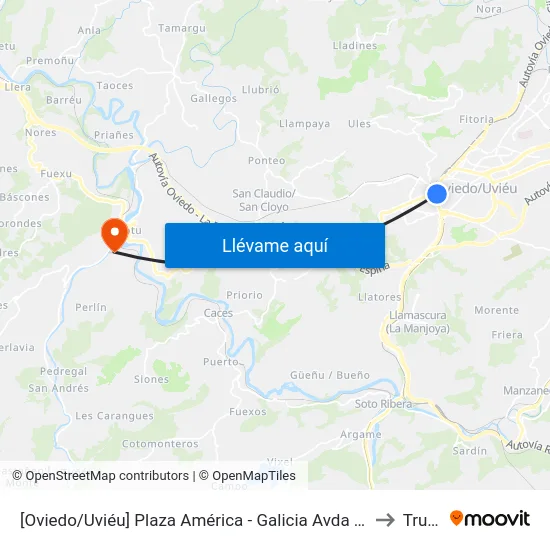 [Oviedo/Uviéu]  Plaza América - Galicia Avda [Cta 07307] to Trubia map