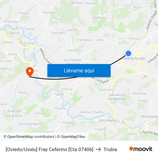 [Oviedo/Uviéu]  Fray Ceferino [Cta 07406] to Trubia map